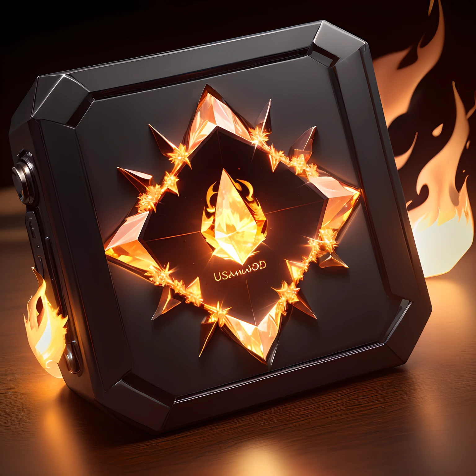 a diamond with flames going left with UCS engraving transparent logo