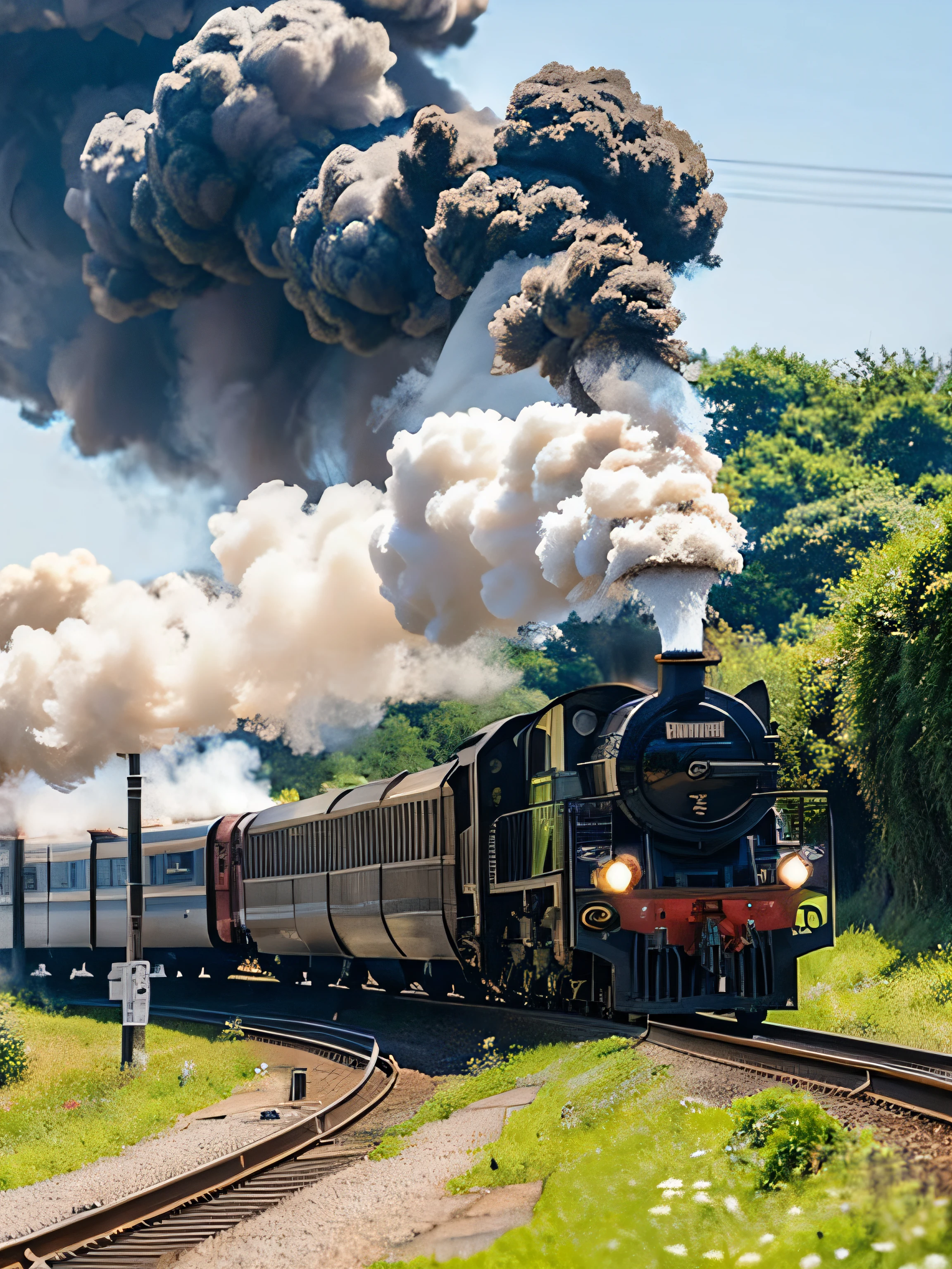 Japan steam locomotive、DScenery of 51 running with white smoke、