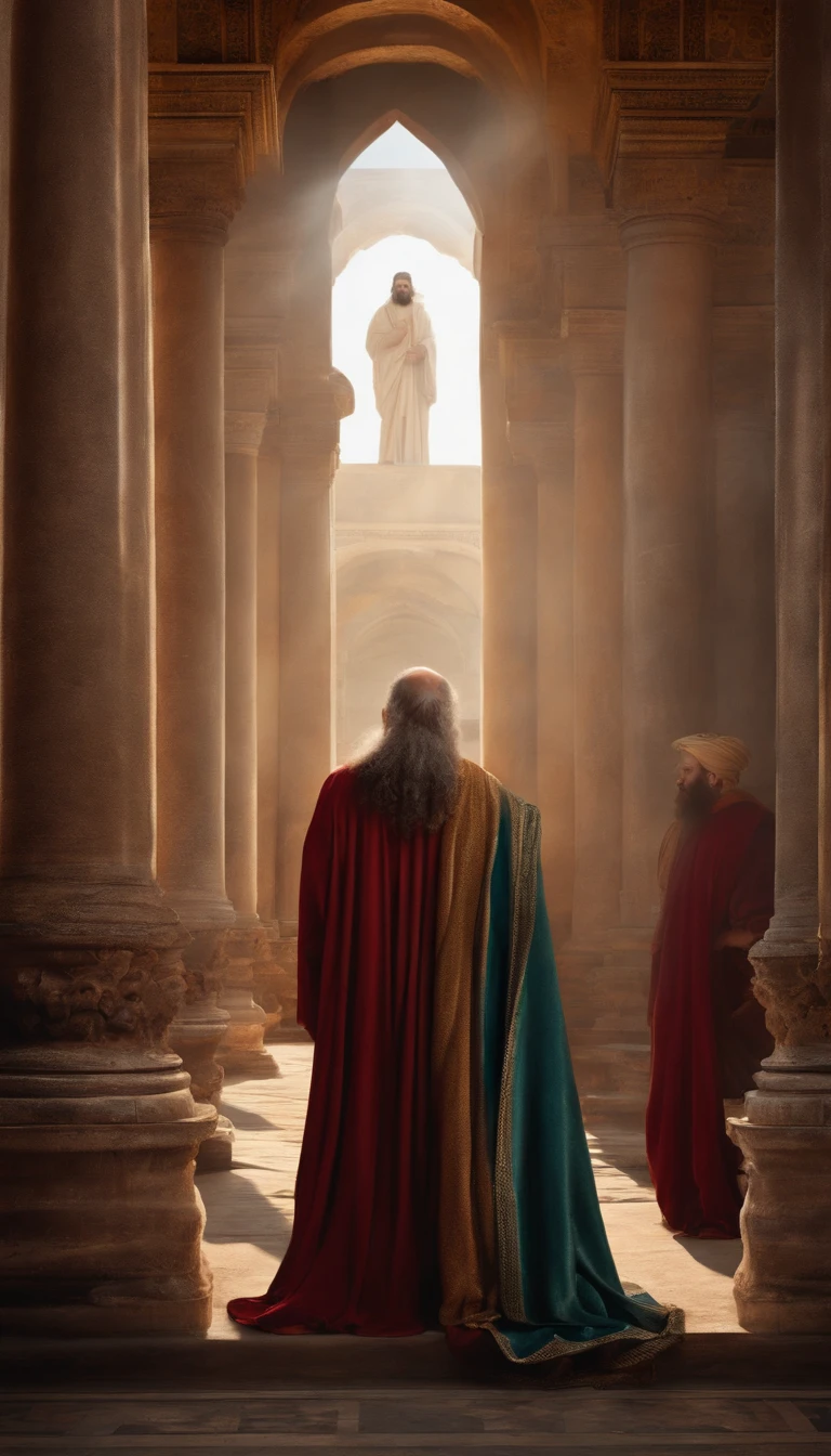 The apostle Paul looked at the screen, Long clothes, religion, Ultra photo realsisim faces Facing the front