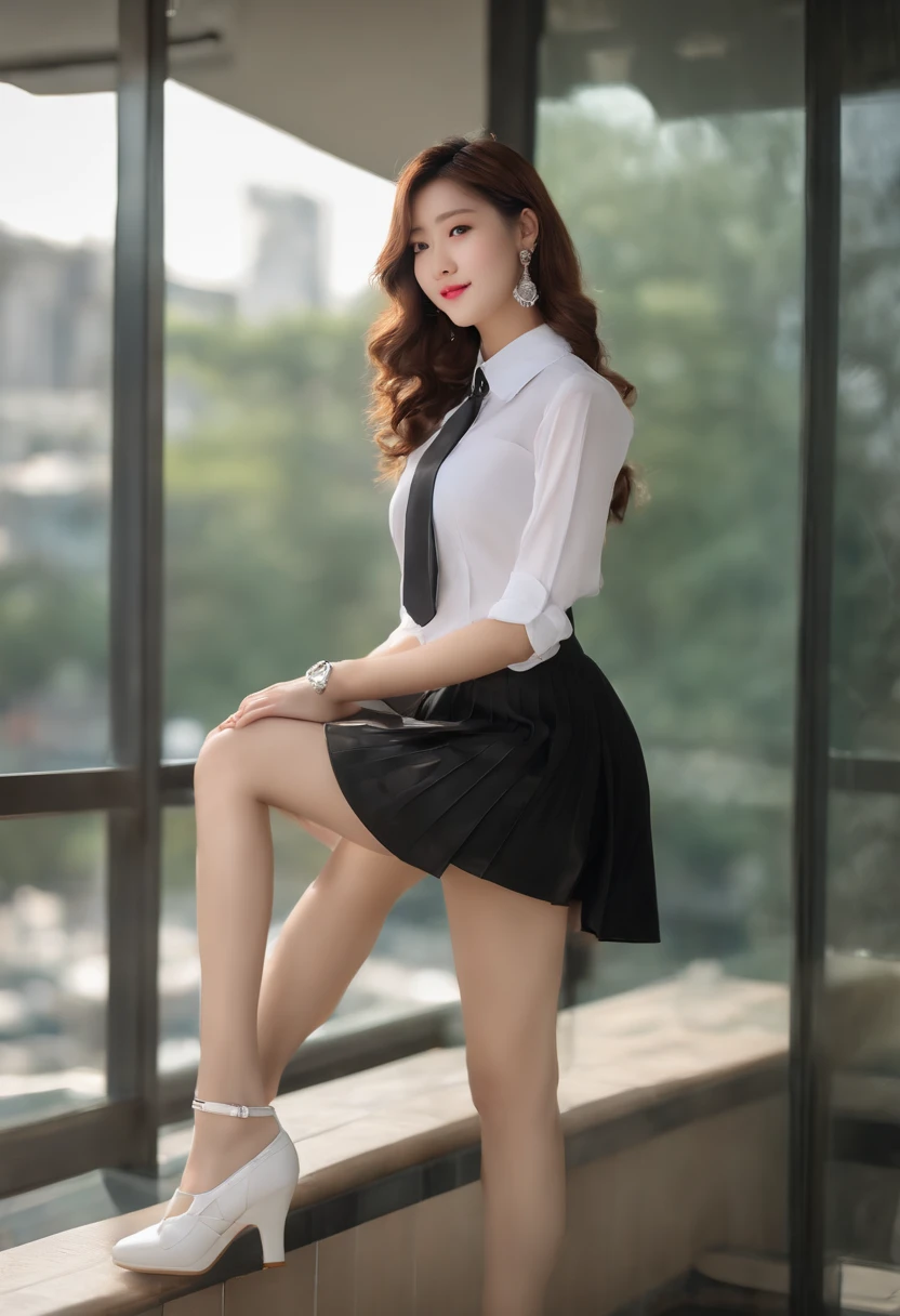 (8K, RAW photo, Best quality, Masterpiece:1.2), ((超高分辨率)), (Realistic skin, Professional light, photo-realistic:1.37), ((1girll)), (Teenage), Sheer maroish skirt,((Detailed face)), ((Full body sitting)), (), (((Huge breast implants)), ((Spreding legs)), (( exposed)), Curly hair, (Korean makeup), (small necklace), ((belly piercing)), (((Perfect body))), (((Wide hips))), (((Unbutton shirt))), ((Short pleated skirt)), (view the viewer), In the classroom, Cityscape,White pedicure
