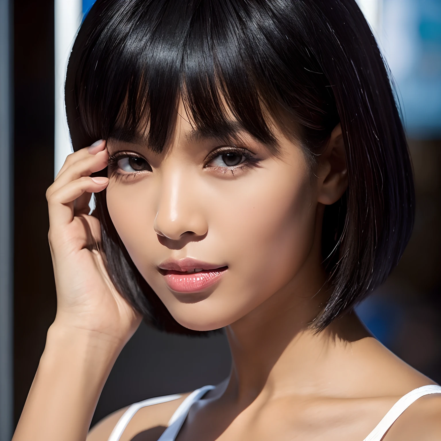 A black long beauty and a boyish short-haired beauty combine