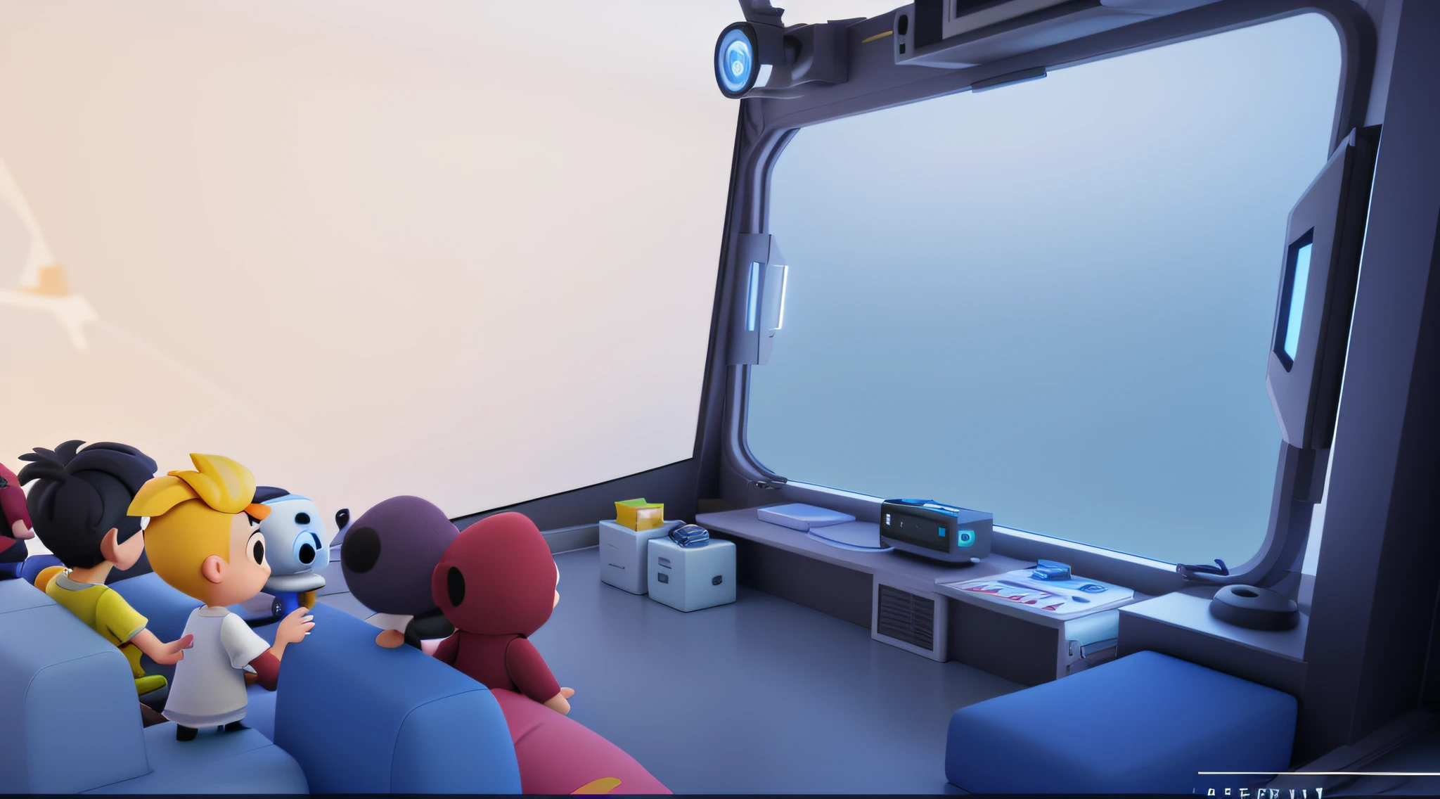 tmasterpiece，Best quality at best，Cartoony，pixar-style，Simple design，mini sence，Artis，。.3D Nintendo style with lost cyberpunk，Large cinema screens, styling，。.3D, Cartoon yard screen, cinema, , （inside in room：0.8）, Cinema screens, 。.3D, Disney, , hdr, Octane rendering, unreal render, behans, dribbble, art  stations, best qualtiy, 8K