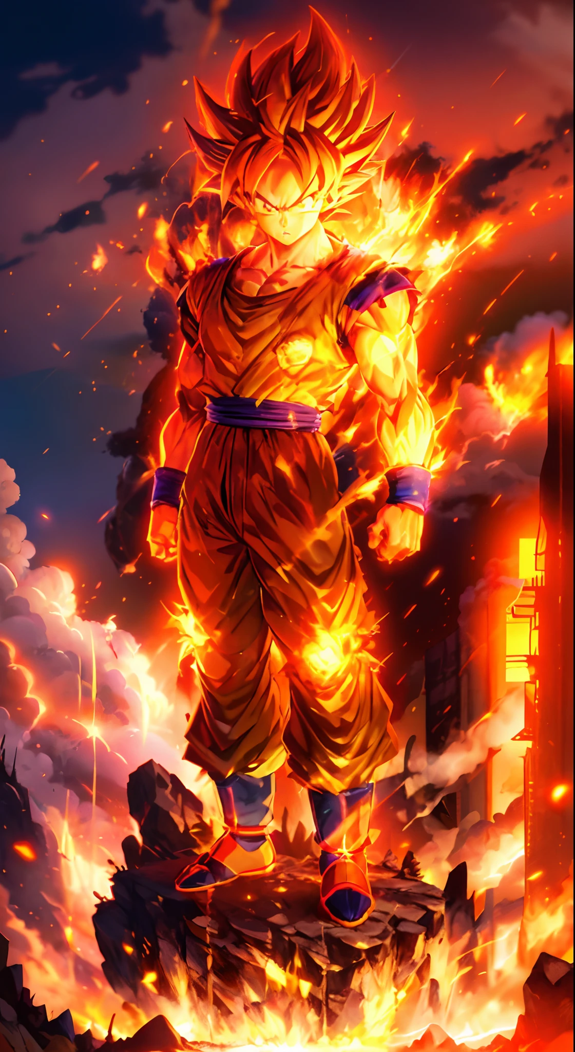 dragon ball goku is standing on a rock in front of a city, highly detailed portrait of goku, badass anime 8 k, photorealistic human goku, son goku, human goku, goku portrait, portrait of goku, goku from dragon ball, super saiyan goku, goku from dragon ball z, goku from dragonball z, goku, high detailed official artwork