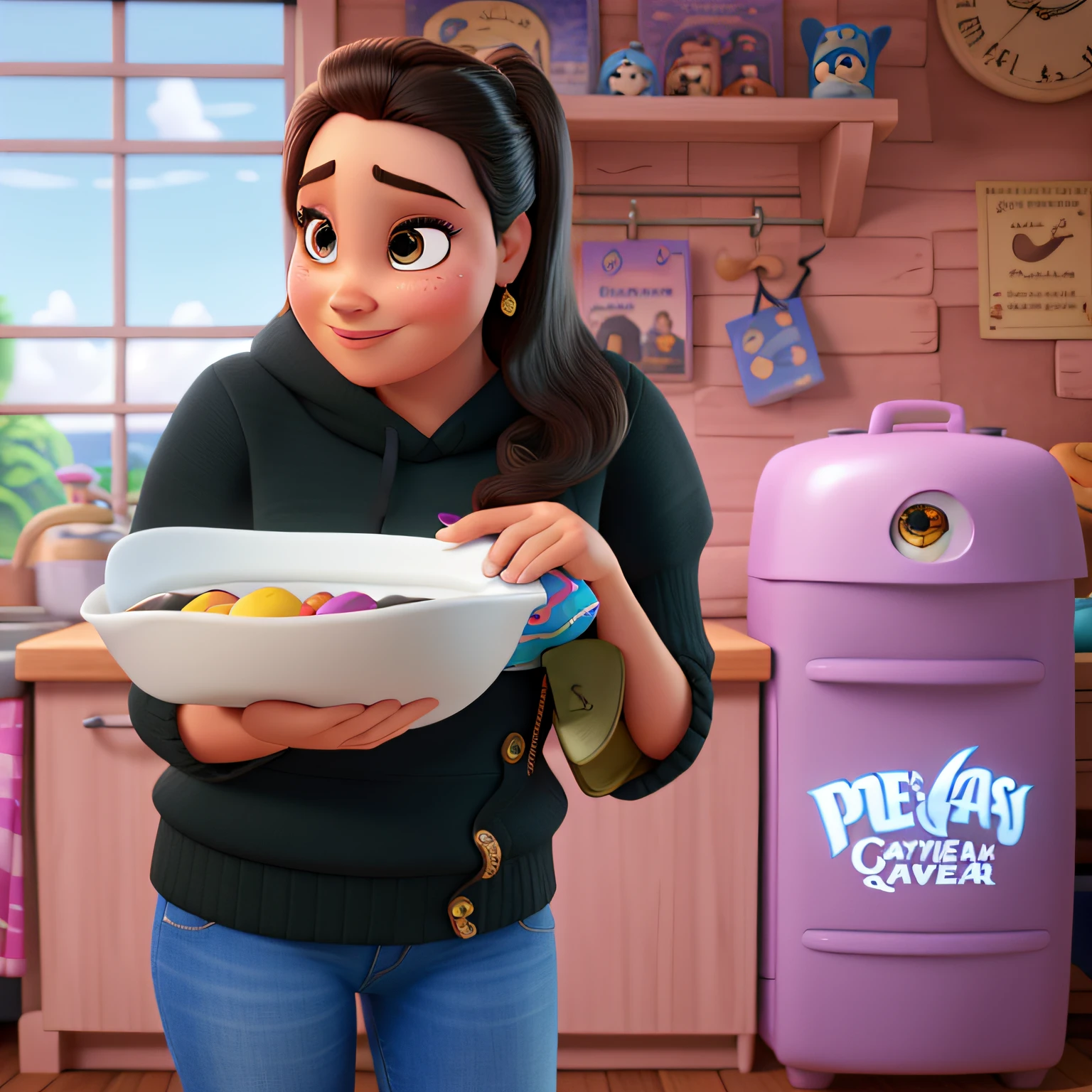 uma mulher estilo disney pixar, olhos castanhos, alta qualidade, melhor qualidade