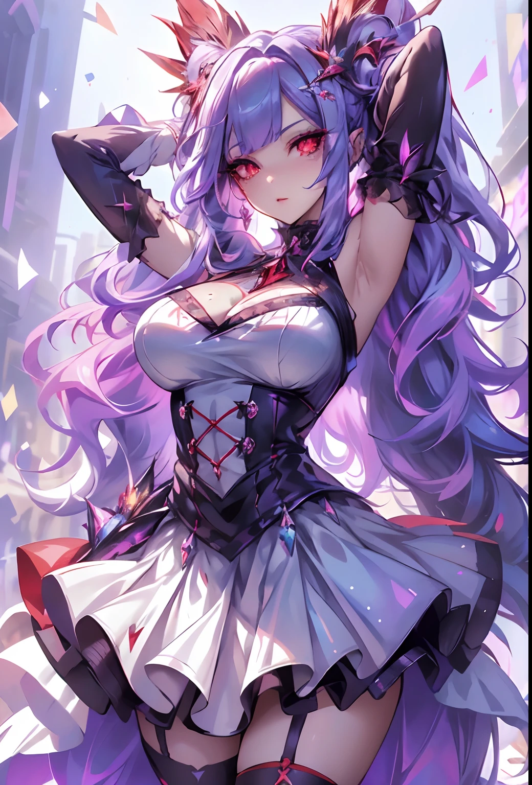 (masterpiece:1.2), (best quality:1.2), (very aesthetic:1.2), (absurdres:1.2), (simple background:1.2),newest, 2 girls ,purple hairs, green inner hair, straight hair, blue eyes, very large breasts, sexy cyberpunk style, tactical jacket, cowboy shot, tactical clothes, leotard with blue trim, detached sleeves, fingerless gloves, gun holster belt,, garter straps, knee socks, handgun, ,, white background, studio light,  intricate details, perfect anatomy,
