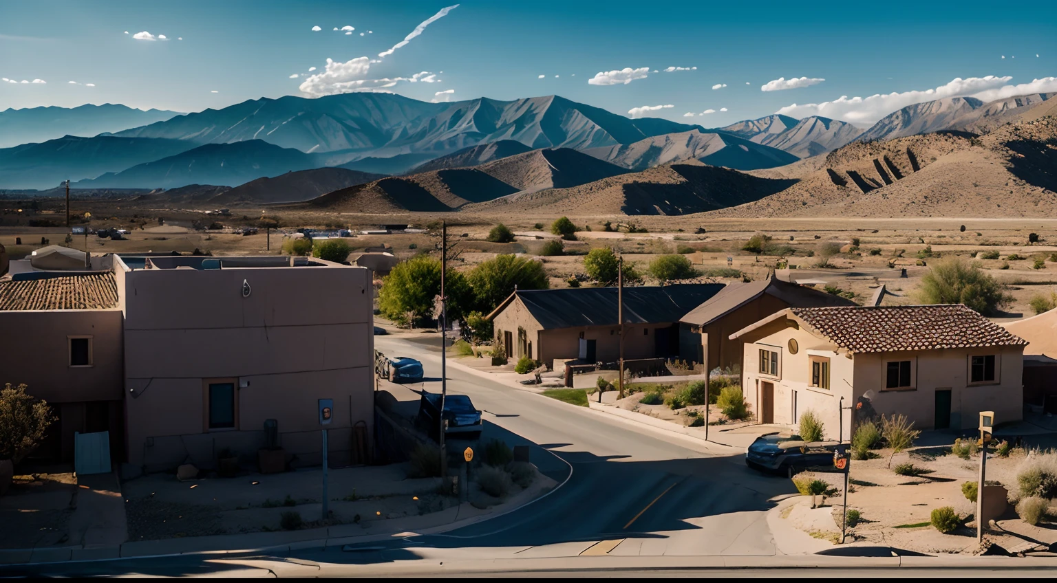 (Masterpiece, Best Quality, Ultra-detailed, best shade), High contrast, The ultra-Highres, Small Town in Nevada, Rural villages,