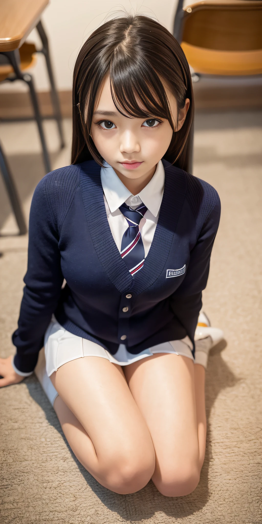 1girl, solo,((best quality)),((masterpiece)), full body, looking_at_viewer, dynamic angle, school uniform, cute, clear facial skin, very sexy, ((intricate details)))