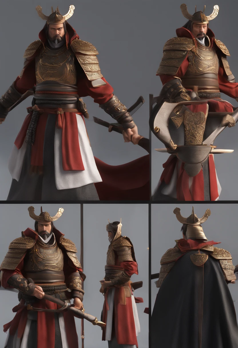 samurais、Samurai、japanese samurai、Samurai of the Japan、samurais、an animated character, stylized character, animation style render, stylized 3 d, Arnold Maya Lender, 3d rendering stylized, toon render keyshot, 3dcharacter, 3D Characters, 3d rendering stylized, 3 d character render, comic book character, close up character, character posing, (Pixar style) (masutepiece:1.2) (Bokeh) (Best Quality) (Detailed skin) (Detailed texture) (8K) (clay) (Cinematic lighting)