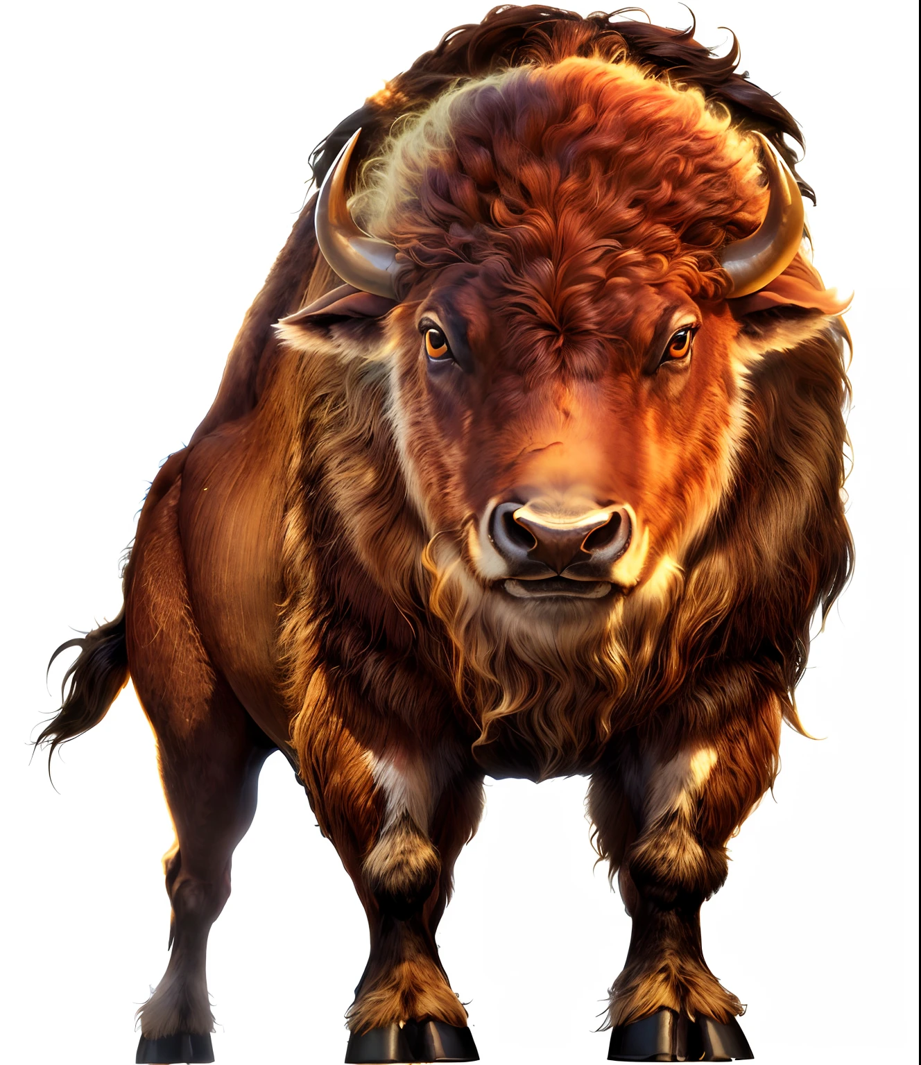 (Curly mane), taur, buffalo, Humpback whale bison, Bison with a very thick mane, hyper qualit, Extremely high resolution. 8K, Exquisite details, Reasonable proportion, There are layers of light and shadow