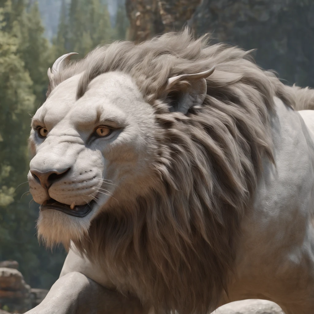 Nian Beast,It is a mythical creature of ancient China,From《Mountain and Sea Sutra》,They are depicted as a combination of a lion and a dog,unicorn,White-haired tetrapod、Chinese mythology、Chinese mythical beast、 and classics,The is very large,King of the Monsters,8K,Hyper-detailing,High realism,Epic scenes,rim-light,Realisticstyle,the detail,mechanical structure, 3 d render stylized, polycount contest winner, rendered in zbrush, painted in zbrush, zbrush 3 d render, zbrush contest winner