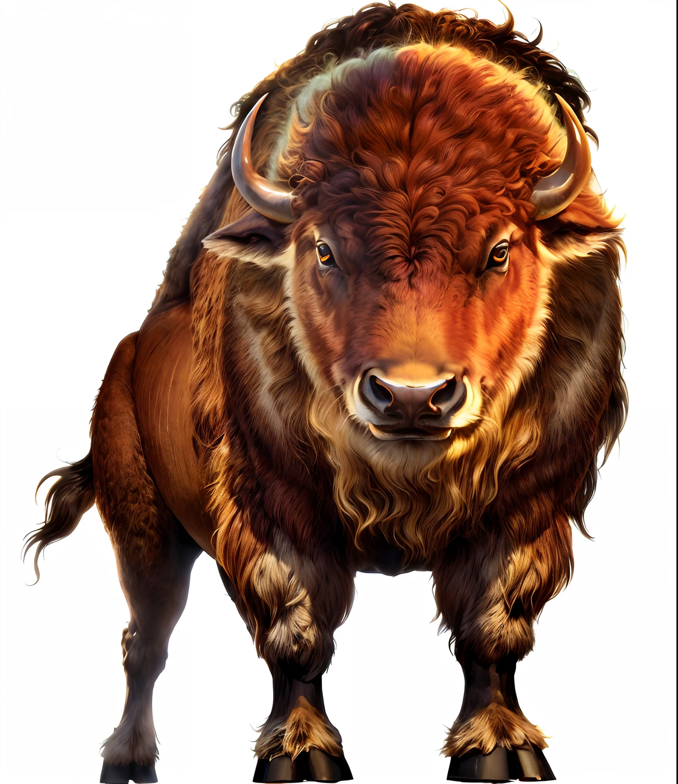 (Curly mane), taur, buffalo, Humpback whale bison, Bison with a very thick mane, hyper qualit, Extremely high resolution. 8K, Exquisite details, Reasonable proportion, There are layers of light and shadow