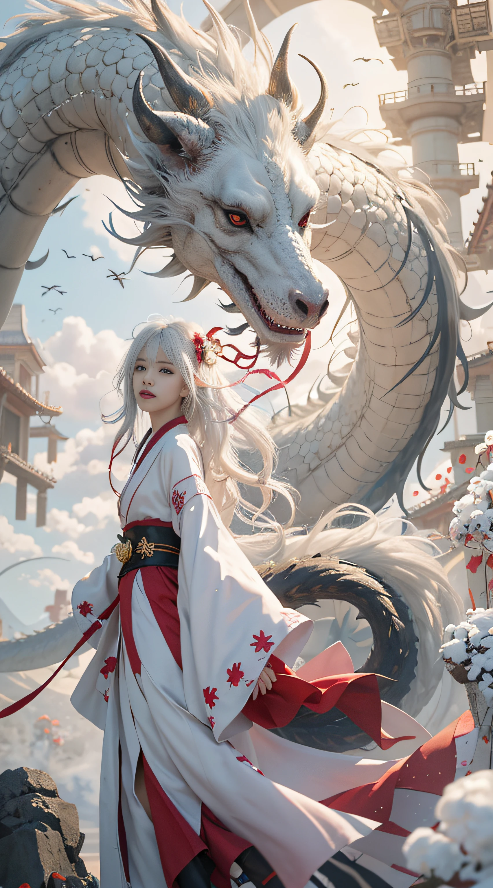 Anime - style woman in kimono costume with dragon background, Anime fantasy illustration, trending on artstation pixiv, the dragon girl portrait, by Yang J, Guweiz in Pixiv ArtStation, Detailed digital anime art, White-haired god, Anime art wallpaper 8 K, Dragon girl, Guweiz on ArtStation Pixiv, Anime art wallpaper 4k