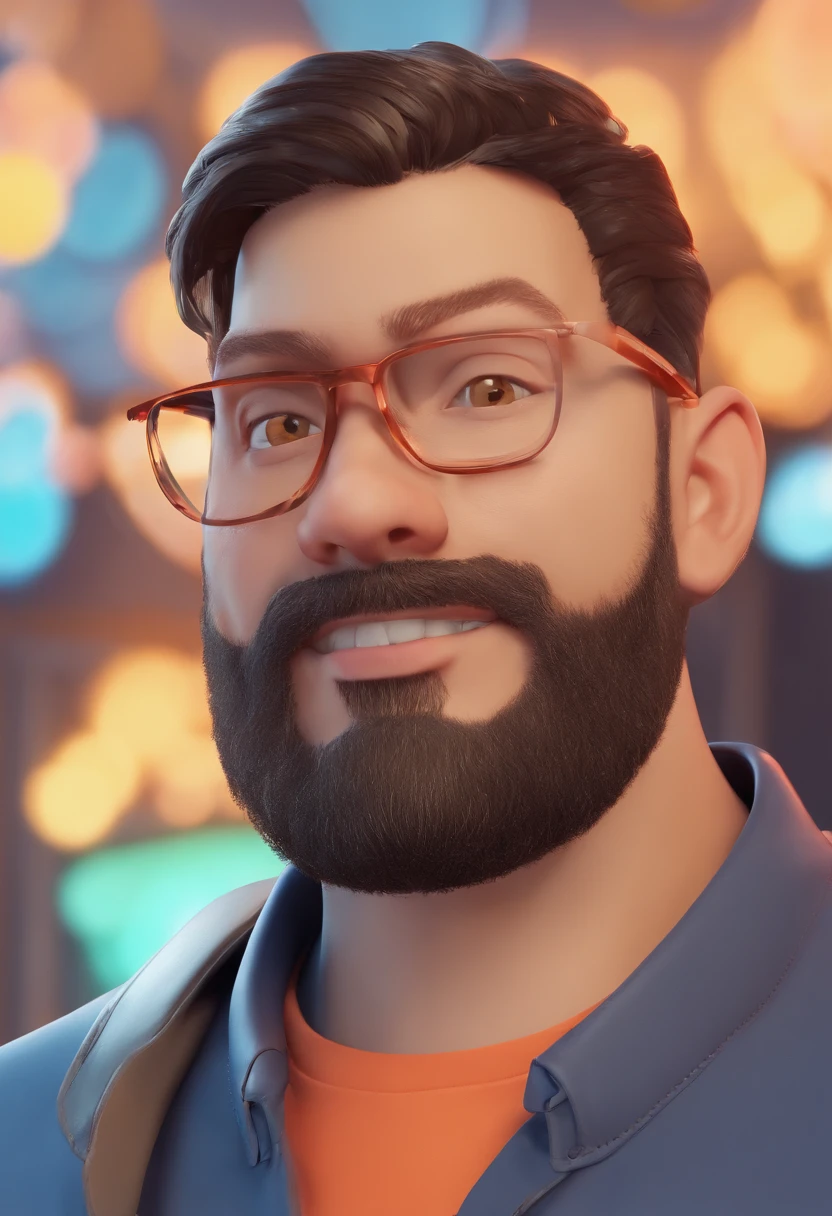 personagem dos desenhos animados de um homem com barba media, uma camisa cinza, no bolso eesquerdo escrido SGB, alegre sorrindo em meio a blocos de cimento e com os bracos cruzados, animation character, Caractere estilizado, animation style rendering, 3D estilizado,