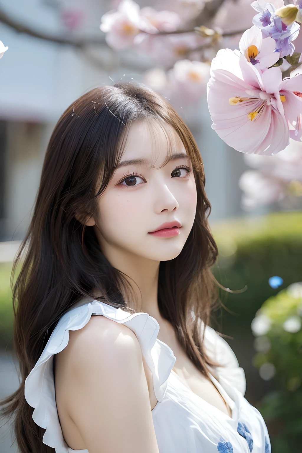 (in 8K,Raw photography,Highest Quality,realisitic,Photorealsitic,extremely delicate and beautiful,Highly detailed,finely detail,ultra-detailliert,hight resolution:1.3),japanes, femele、()、Viewer's Perspective Beautiful and shiny straight semi-long hair see-through bangs Embarrassed look Half-open lips Draw poses and angles randomly (Beautiful fece:1.2) (kawaii:1.3) front facing