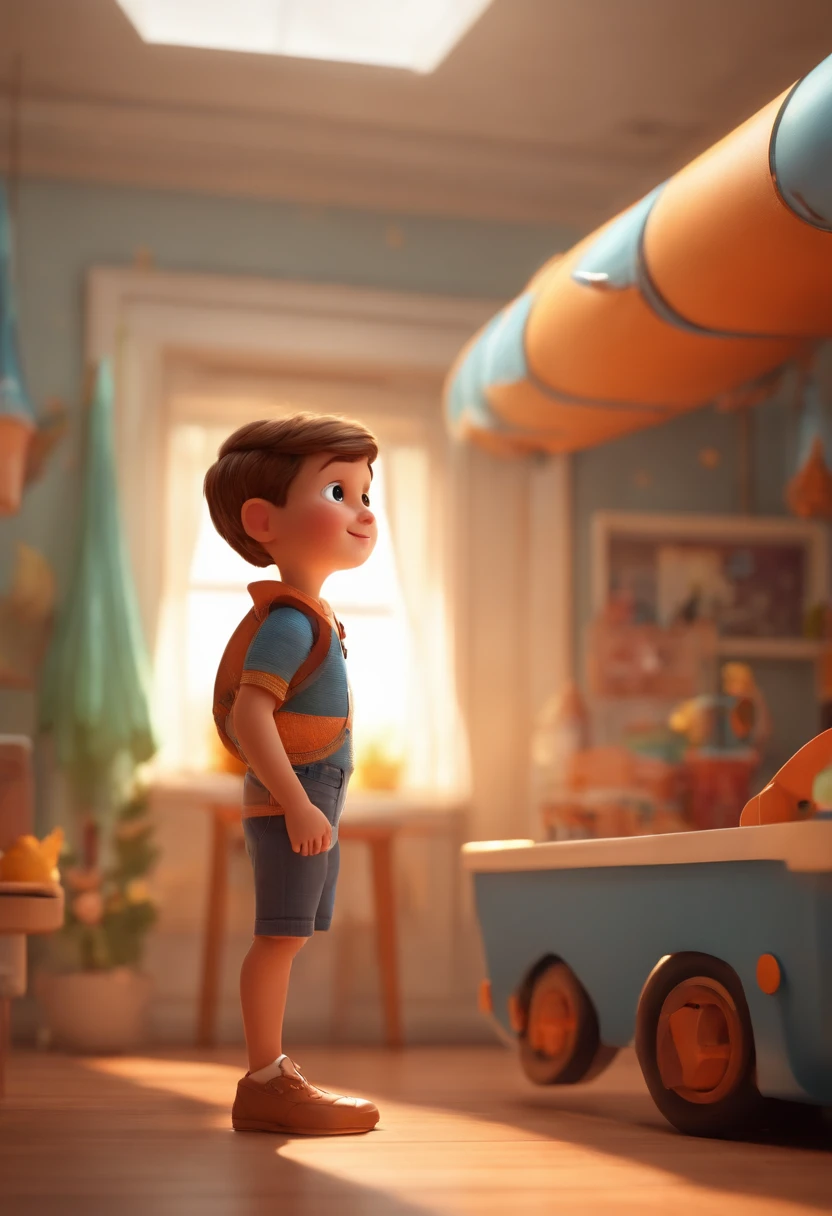 a happy cute standing short hair, vestindo uma fantasia espacial, , fundo branco, barnet, Tom, Estilo Pixar, ....3d, desenhos animados, rosto detalhado, asymmetrical 16k