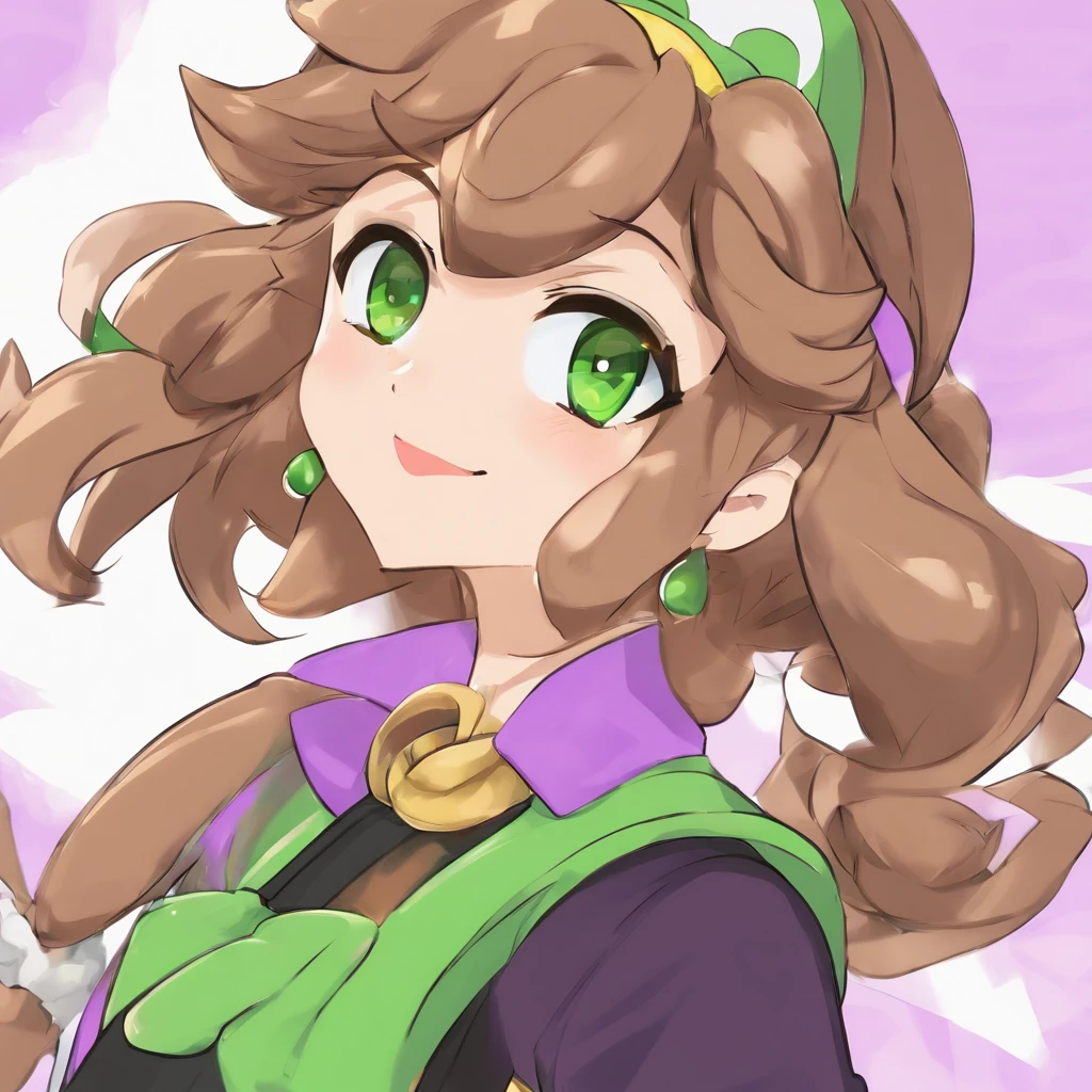Italian shoujo anime version (Control the power of the wind, Purple eyes and light brown medium hair, Italy+Green and black sleeveless clothes and jackets)