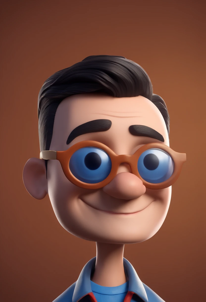 Cartoon character of a man with black glasses and a blue shirt, animation character, Caractere estilizado, animation style rendering, 3D estilizado, Arnold Maya render, 3 d render stylized, toon render keyshot, Personagem 3D, Personagem 3D, 3d rendering stylized, 3 d character render, personagem de desenho animado, Personagem de close up, Pose de personagem,  (Estilo Pixar) (master part:1.2) (Bokeh) (best quality) (pele detalhada) (textura detalhada) (8k) (argila) (Cinematic lighting) (foco nítido