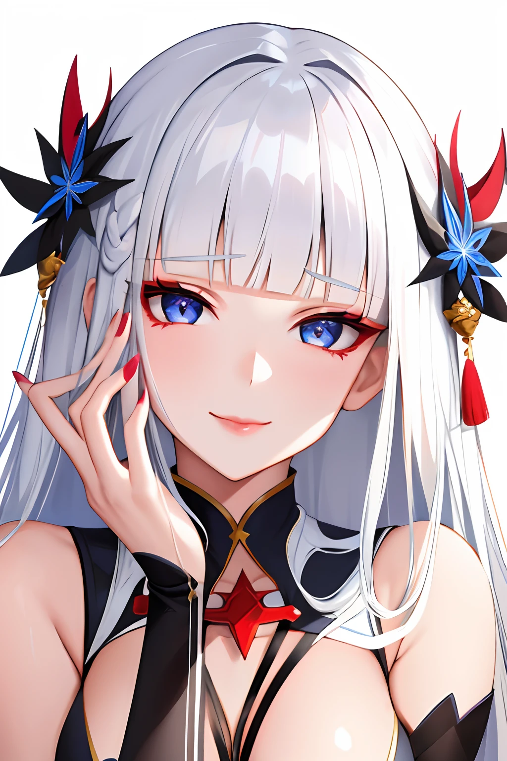 A PORTRAIT OF A WOMAN, CLEAR FACE, ANIME WOMAN STYLE, PART OF FACE ONLY, LARGE BREASTS, LONG HAIR, BEAUTIFUL APPEARANCE, GOD OF WAR STYLE