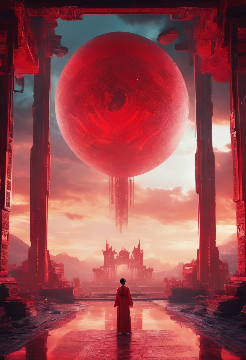 （Actress Maggie Cheung wears a cheongsam，Stand in front of the red poster of Mount Hallelujah）,inspired by the movie《in the mood for love》，（wearing  cheongsam：1.37）
Background with：Deep space，(Flying Island in the Sky:0.5), Floating mountains,A castle flies over the forest of the Avatar landscape,amazing exquisite matte painting, The Way of Water,Hallelujah Hill，(Hallelujah Hill:1.5), A giant ancient city suspended in the air:1.5,Movie dystopia, Beautiful rendering of the Tang Dynasty, red sun over paradise, Epic red , Glowing castle in the distance, Cyberpunk ancient city, luminescent matte painting, Big Red Sun,, Fantastic futuristic city,(Flying Phoenix:0.8),Dutch Golden Age painting, Fuji colors, Sparkle, Blurry, fading border, partial underwater shot, Masterpiece, Award-Awarded, A high resolution, 1080p, 8K,in a red dream world, A beautiful artwork illustration, fresh flowers,ln the forest, matte painting in fantasy style,Cubist futurism, cubismo, romanticism lain, surrealism, Cinematic lighting, god light, Fuji colors, Sparkle, in a panoramic view, Perspective, vanishing point, Sony FE GM, 8K,