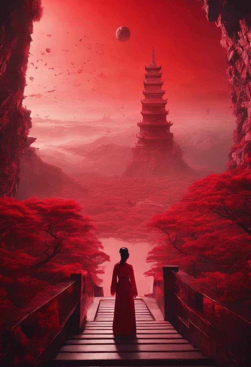 Best quality, Masterpiece, 超高分辨率, (photograph realistic:1.4), surrealism, Dream-like,fusionart, AI Goddess,Ten thousand swords plunged into the ground,Background: Chang'an City that Never Sleeps,Robe Hanfu,A glimpse of amazement