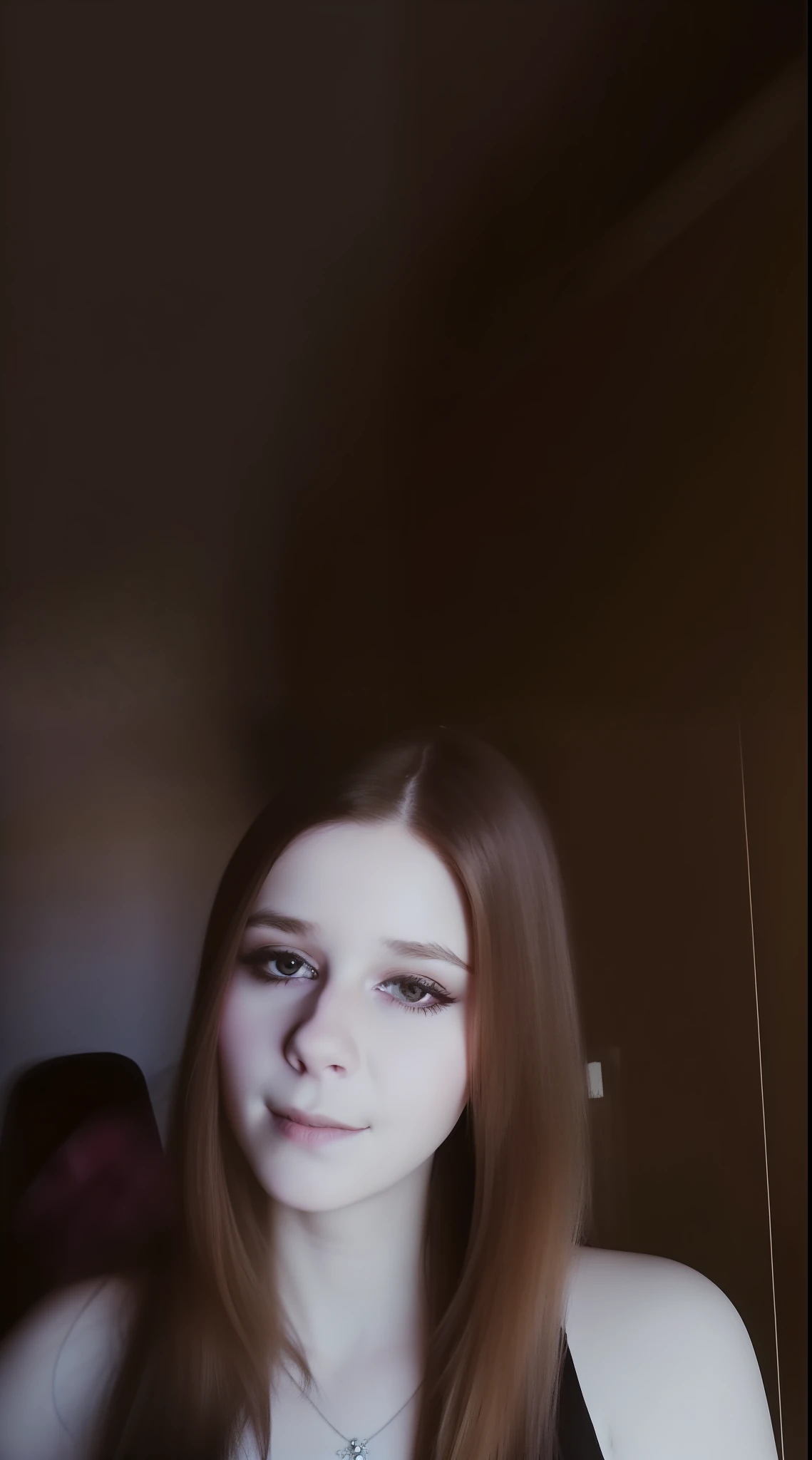 there is a woman with long hair and a necklace on, imagem de qualidade muito baixa, foto de baixa qualidade, fotografia de baixa qualidade, em torno de 1 9 anos, com cabelos longos e olhos penetrantes, qualidade muito baixa, dessaturados!!, 1 7 - year - old goth girl, 🤤 retrato da menina, com olhos assombrados e cabelos escuros, imagem frontal, gothic horror vibes