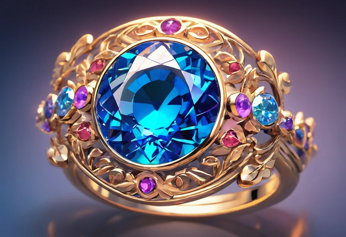 {Style: {ultra-realistic realism}, {Photorealistic}, {Macro zoom}, {Large size}, {ultra - detailed}, {Hyper-Resolution}, {hyper qualit, 16}:1.3
 (Theme: ((Close-up of a ring set with gemstones)), (generous dimensions), ((1 large shiny stone and other small stones around)), ((Gemstones whose colors are mixed between reds/+Blue/+Pink/ +purple/+Shiny)), Macro zoom, ((The ring frame is a crystalline silver ring)), Magic ring, jewelry, (Colorful sparkling gemstones set in the ring), detailed jewelry, Ultra-fine ring 16K).  [attribute: [Macro View]:1.2, [Dream rings], [Super bright], [Sacred aspect ring]:1.2, [generous dimensions], [zoom], [Detailed realistic gemstones], [Detailed and realistic ring]: 1.2, [Crystal silver ring frame]:1.2, [The perfect ring], [bblurry].  effect: "Volume lighting", "Depth of field", "Large shutter aperture", "Better shutter speed", "Good clarity", "Anti-aliasing", "Great RAW camera", "Good curves and levels" , "Nice sharpening", "Nice Guas blur filter", "Excellent sharpening mask，Enables depth-of-field effects and enhanced detail", (Octane rendering)", "professional shading", "Soft dynamic light" "Soft shadows:" , "dynamic shadowing", "Cinema color grading", "Midway style V5.2", "stabled diffusion", "Background blur effect", "Glossy blur" "Overall clarity", Professional Focus Mode", "Post-professional production", "Fujifilm XT3 film grain".