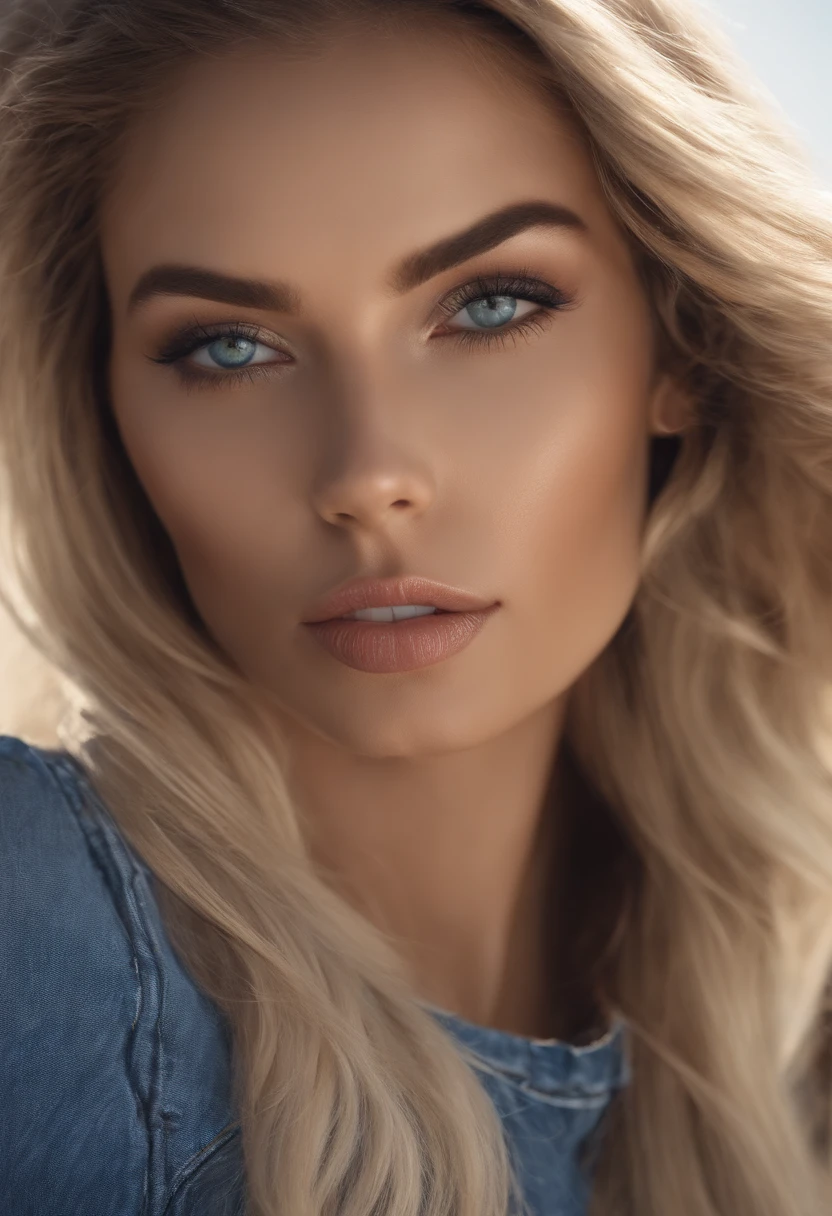 1Menina, somente, Android 18, Cabelo loiro, olhos azuis, Cabelos curtos, ourivesaria, Brincos, sorrir, jaqueta, olhando para o lado, Denim, Jaqueta jeans, Parte superior do corpo, lingerie, boca fechada, nuvem, heaven, dia, Desviando o olhar, blue skies, 鎖骨,