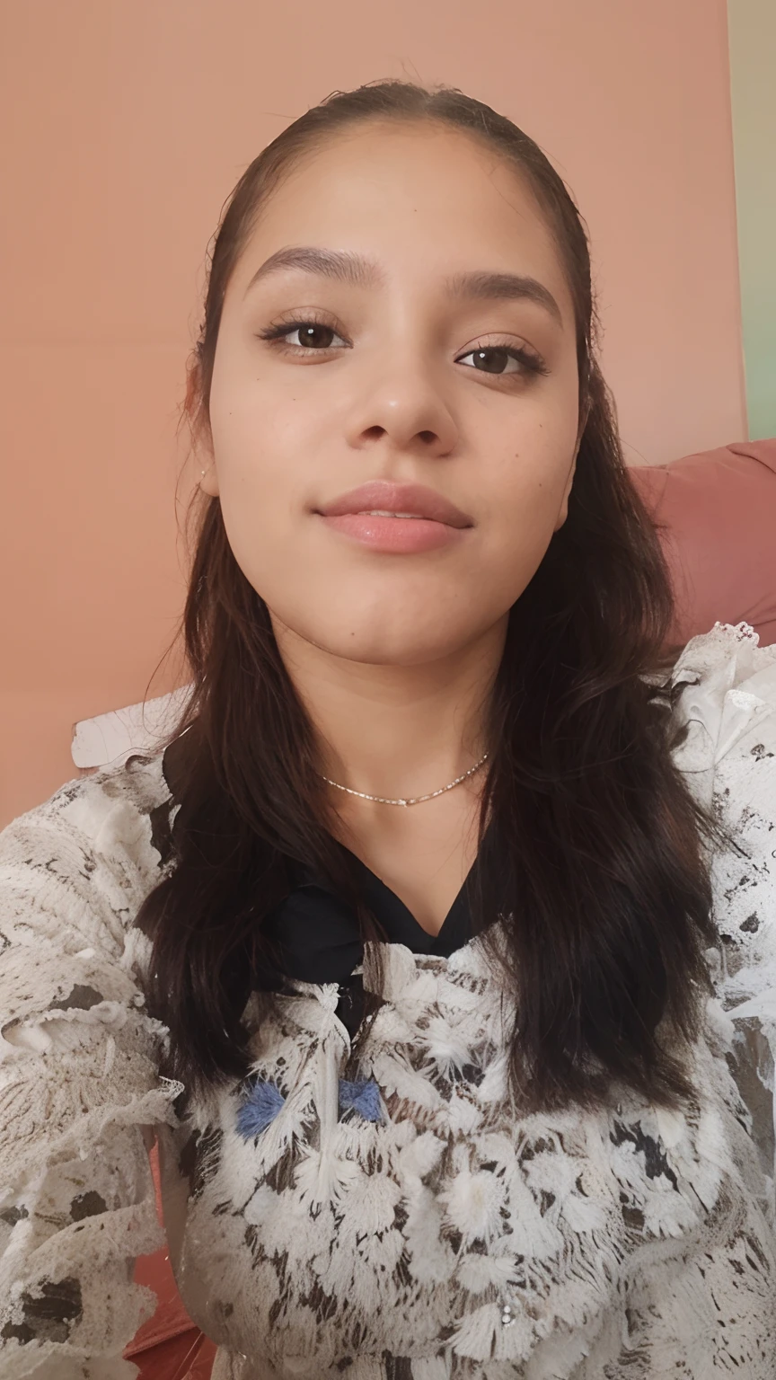 Menina morena bonita que tira uma selfe, selfe tirada por um iPhone 14, Realistic, foto realista