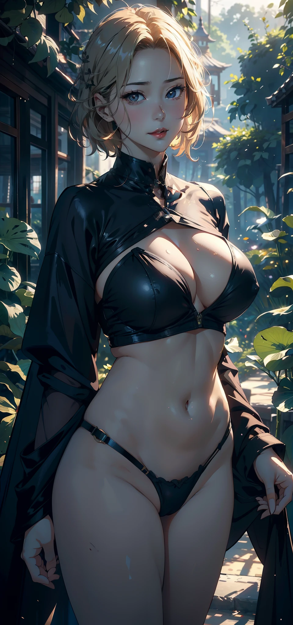 1female,45 yers old,Married Woman,熟妇,mature,plumw,extremely large bosom,Big breasts Thin waist,long leges, 独奏,(Background with:ln the forest,lotus flower,ponds) She has short blonde hair,bobo head,,seen from the front, Stand in the forest, mostly cloudy sky,(((tmasterpiece),(Very detailed CG unity 8K wallpaper),best qualtiy,cinmatic lighting,detailed back ground,beatiful detailed eyes,Bright pupils,Black eyes,Snow-whiteskin,Redlip(Very fine and beautiful),(Beautiful and detailed eye description),ultra - detailed,tmasterpiece,))facing at camera,A high resolution,ultra - detailed),revealing breasts,Bare genitalia, Bulge,legs are open,Raised sexy,Camel toes,Flushed complexion,Desire for dissatisfaction,frontage,binh(Wearing:oversized boobs,drooping chest,nakeness,Batman uniform)