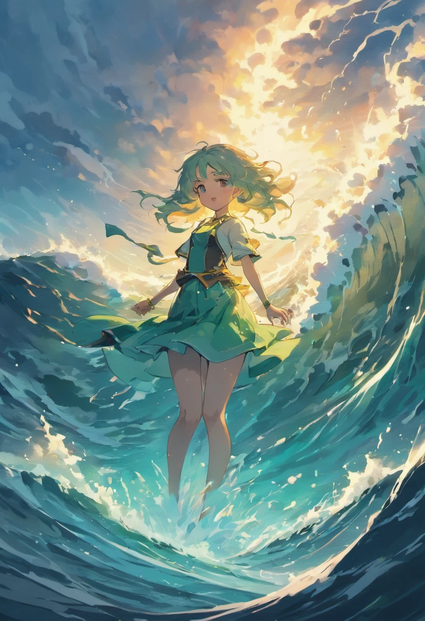 (best quality,4k,8k,highres,masterpiece:1.2),ultra-detailed,(realistic,photorealistic,photo-realistic:1.37),oceanic deity,ships,stormy waves,water splashes,mermaid,seagulls,a lighthouse in the distance,sunset glow,emerald green color palette,majestic,mythical,storm brewing,dramatic lighting,crashing waves,ripples in the water,captivating,deep sea waters,receding tide,fierce winds,ominous clouds,magnificent,fishing boats,breathtaking,whirlpools,frothy sea,treacherous currents,mysterious,shimmering scales,mythical creatures,thunderous roar of the ocean,secrets hidden beneath the surface,awe-inspiring