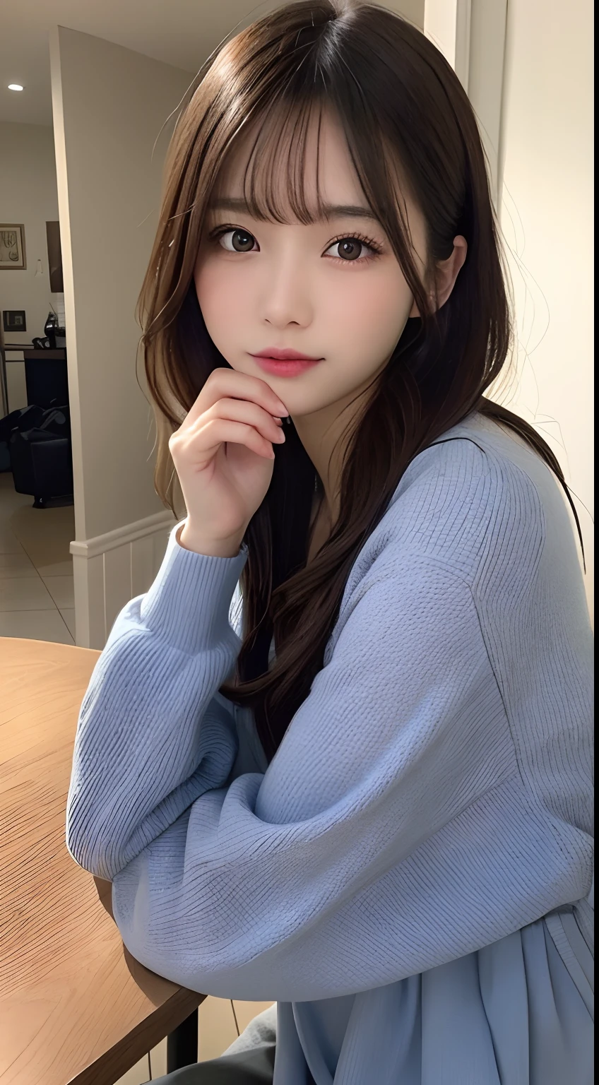 masutepiece, Best Quality, Illustration, Ultra-detailed, finely detail, hight resolution, 8K Wallpaper, Perfect dynamic composition, Beautiful detailed eyes, Tight Mini,Medium Hair,small tits,Natural Color Lip, Randomly sexy poses,Harajuku、20 years girl、Cute、Sexy shot looking at camera,Cute long-sleeved dresses,slender face,slender body