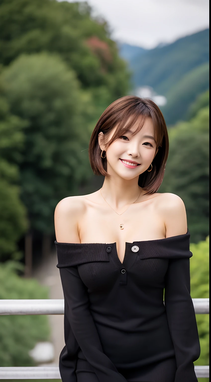 s lips,De S,japanes,Brown hair,beauty legs,Chest,A smile,bobhair,OL,a secretary,suits,8k,high-level image quality,chest,valley,A sexy,Black tight dress,Black sweater,Off-shoulder,black,a miniskirt,full bodyesbian,huge tit