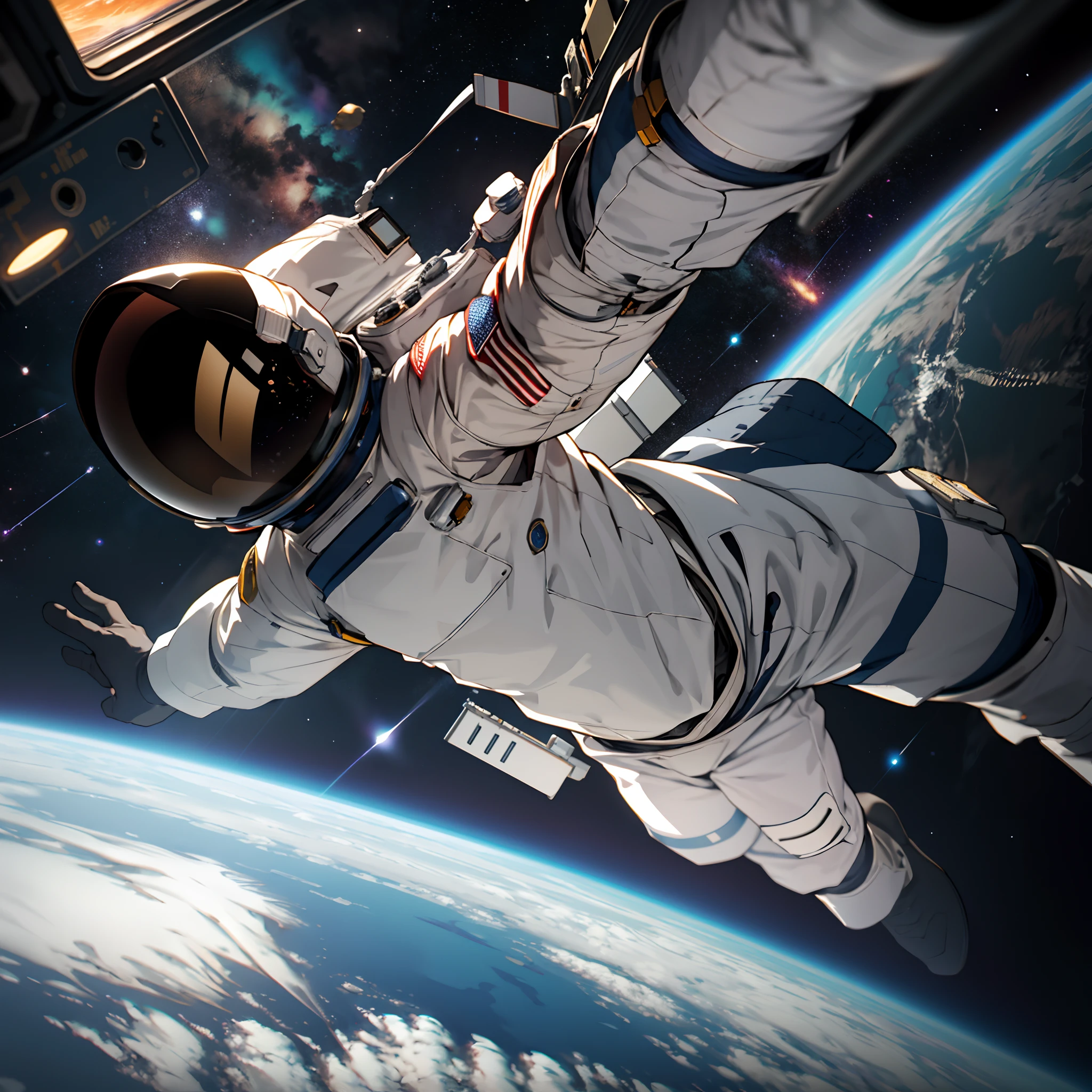 An astronaut in space, cores vivas, cores fortes, cores vibrantes, HD, highes definition, alta resolução.