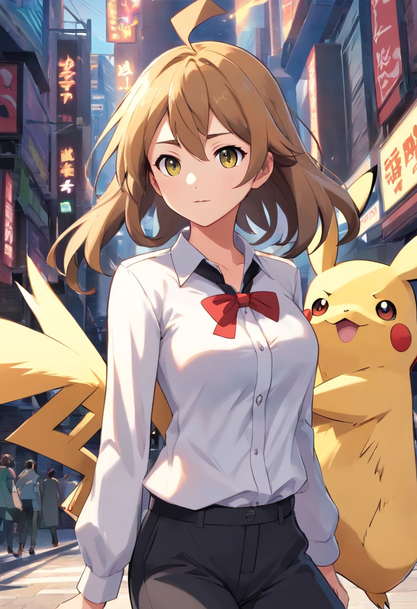 Pokémon: Pikachu,White color blouse,Black pantsuit