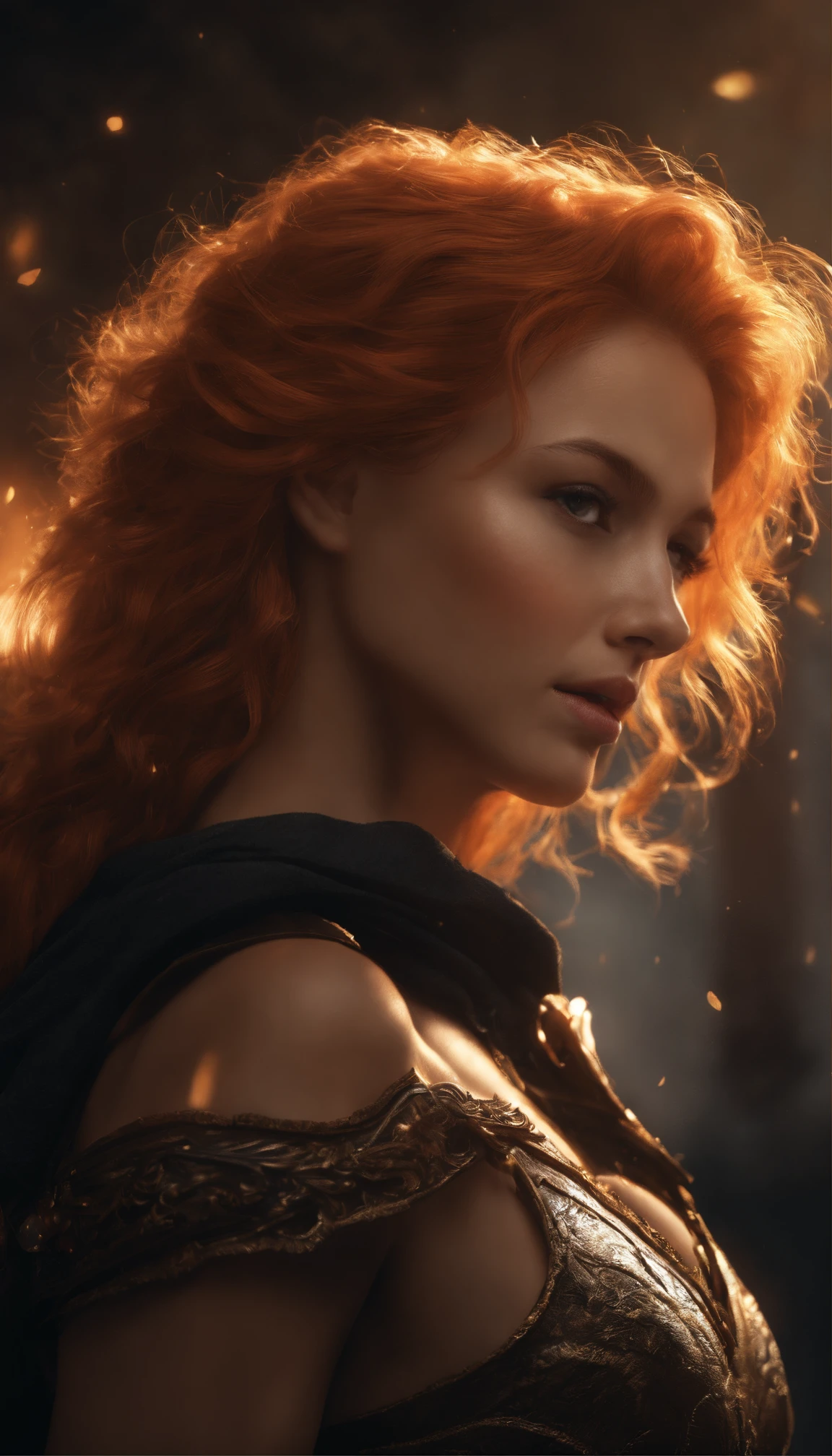 ((masterpiece, ultra detailed)), illustration, 1girl, solo, 25-yo, (orange_hair), ((stunningly beautiful)), (small breasts), beautiful eyes, beautiful body, dynamic pose, battle-stance ready, stylish pose, dark theme, hdr, bloom, glowing, high intensity lighting, backlight, cinematic lighting, soft lighting, natural lighting, dramatic lighting, dark lighting, (ornate), intricate, highly detailed, hyper realistic, trending on artstation, award winning, fascinating, elegant, RAW photo, highres, 4k, studio quality, octane render, 8k uhd, close-up