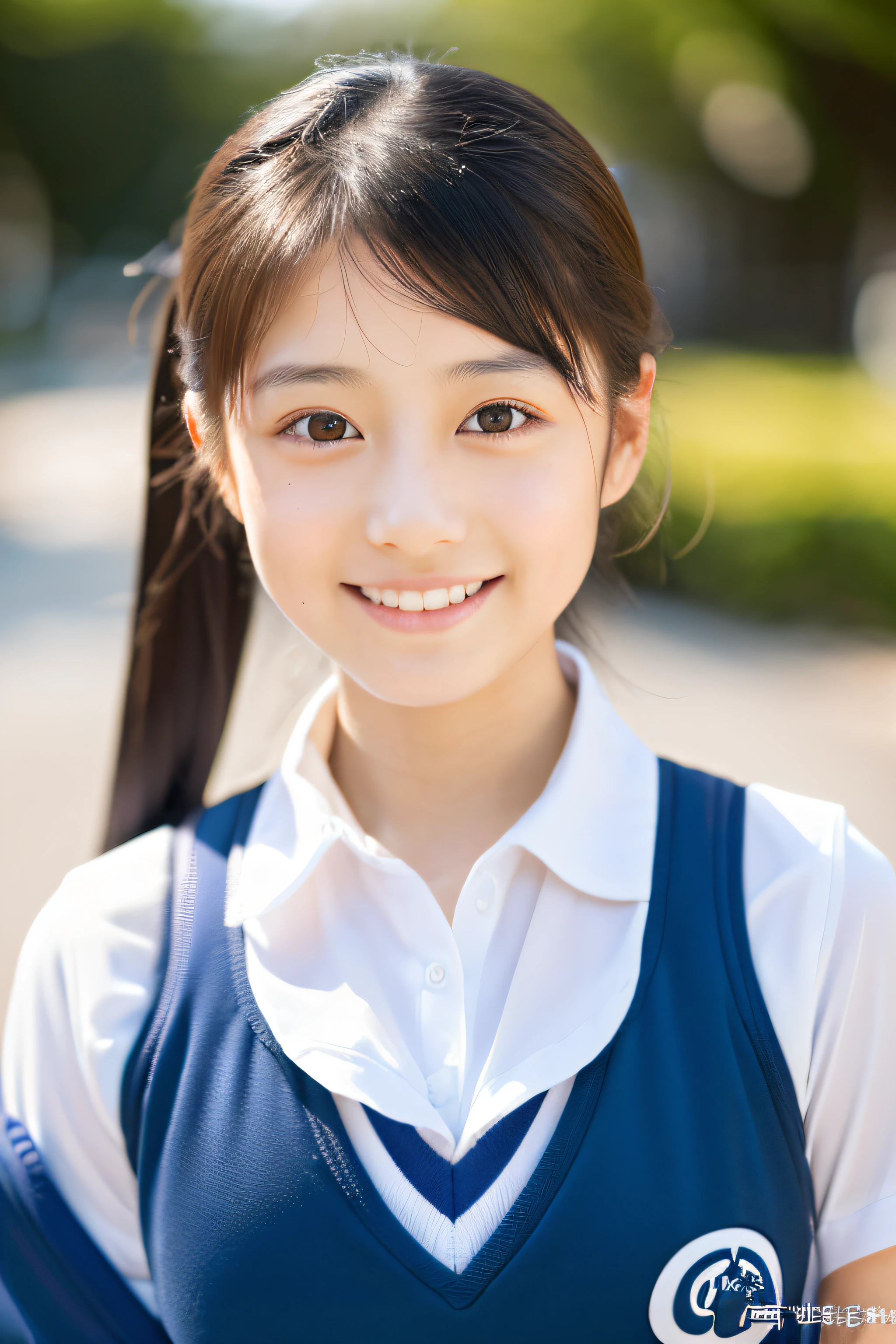 (4k, best quality, highres:1.2), (realistic, photo-realistic:1.37), Emi Takei, 1girl, solo, looking at viewer, pale skin, (fine complexion:1.3), smile, school uniform, school swimsuit,