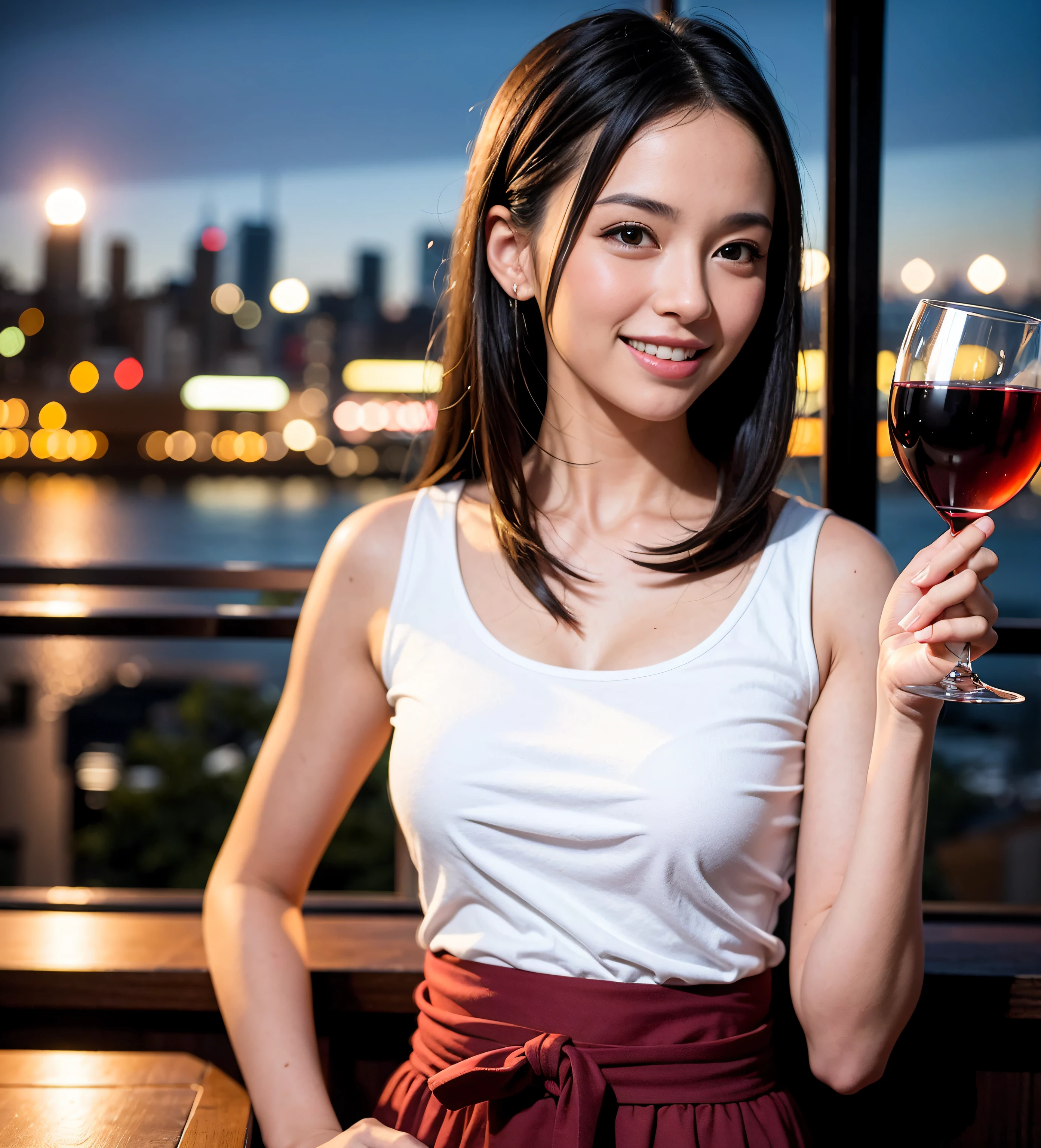 (64K, UHD, top quality, masterpiece: 1.2), (realistic, photorealistic: 1.37), super detailed, pretty woman 1 person, (slim face), (slim body), (brown hair), (short cut), cheeks slightly blushing, (44 years old), 38 years old, solo, beautiful detailed urban night view outside the window, restaurant, wine glasses sit, at night, in a prominent placeNovaFrogStyle, Actress, Model, Waist Up, White Wine, Slim, Wine Glass, Super Clean Night View, Wine Glass Put in the Middle, Happy Smile, (Smile: 1.15), Beautiful Fine Eyes, Upper Body, Bust Japan Up, Night, Short, Short, Actress, Model, Waist Up, White Wine, Slim, Wine Glass, Super Clean Night View, Wine Glass Put in the Middle, Happy Smile,