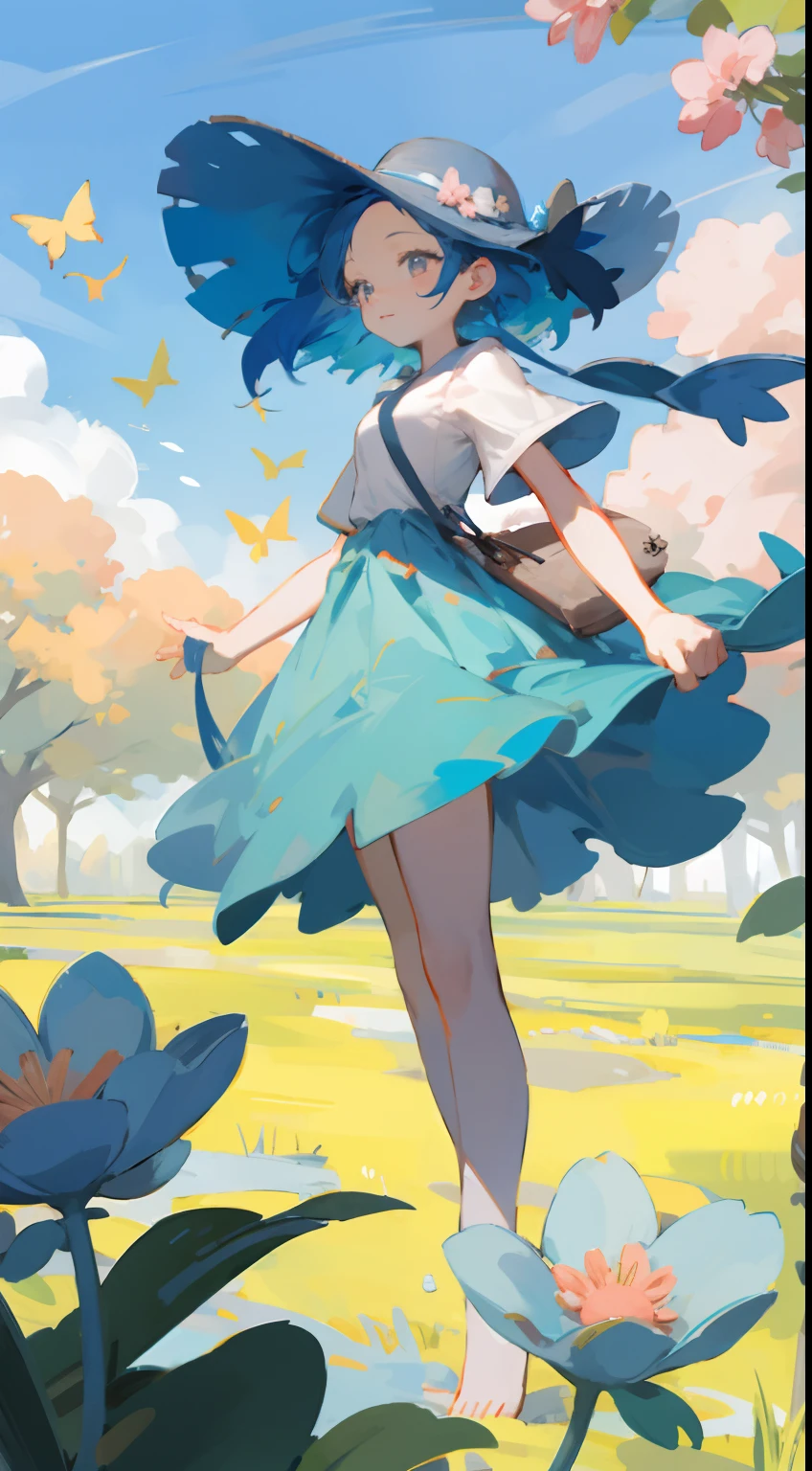 High Detail, Ultra Detail, Ultra High Resolution A cute and innocent girl is enjoying her time in an open field, surrounded by the beauty of nature, with the warm sun shining on her and wild flowers swaying gently in the breeze. Butterflies and birds flutter around her, adding to the playful atmosphere, --v6