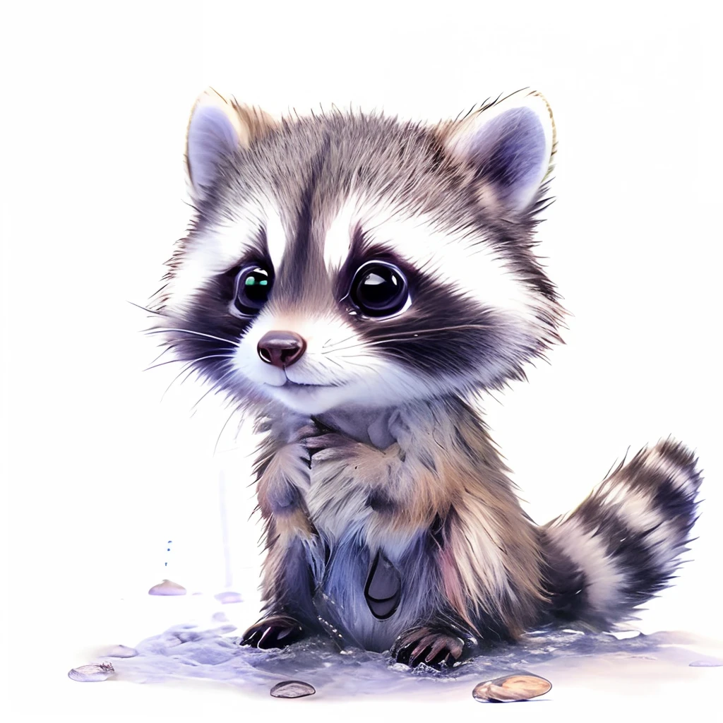 There is a baby raccoon sitting in the water, Raccoon, Adorable Digital Painting, cute animal, Raccoon, cute artwork, Cute digital art, cute detailed digital art, anthropomorphic racoon, Adorable and cute, cute detailed artwork, CuteCreatures, so cute, the cutest creature of the world, a cute adorable, cute little creature