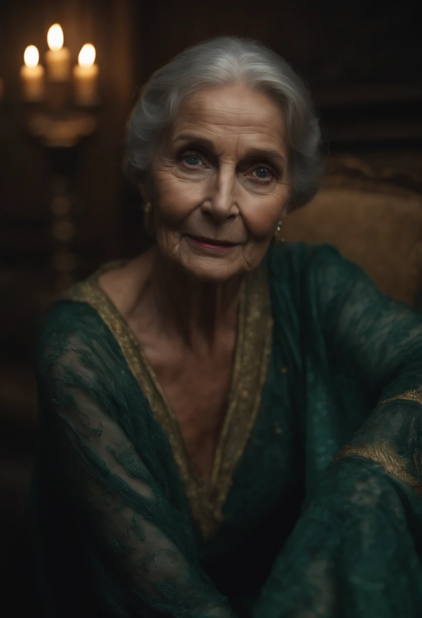 (best quality, corpo inteiro, imagem9:16,4k,8k,Altas,master part:1.2),ultra-detalhado,(Realistic,fotorrealista,photo-realistic:1.37),filme de terror,old woman,90 anos,Murchas,cara macabra;,Roupas rasgadas,pele seca,circunstanciado,olhos para frente,todo o fundo escuro,surrado,8k ,corpo inteiro