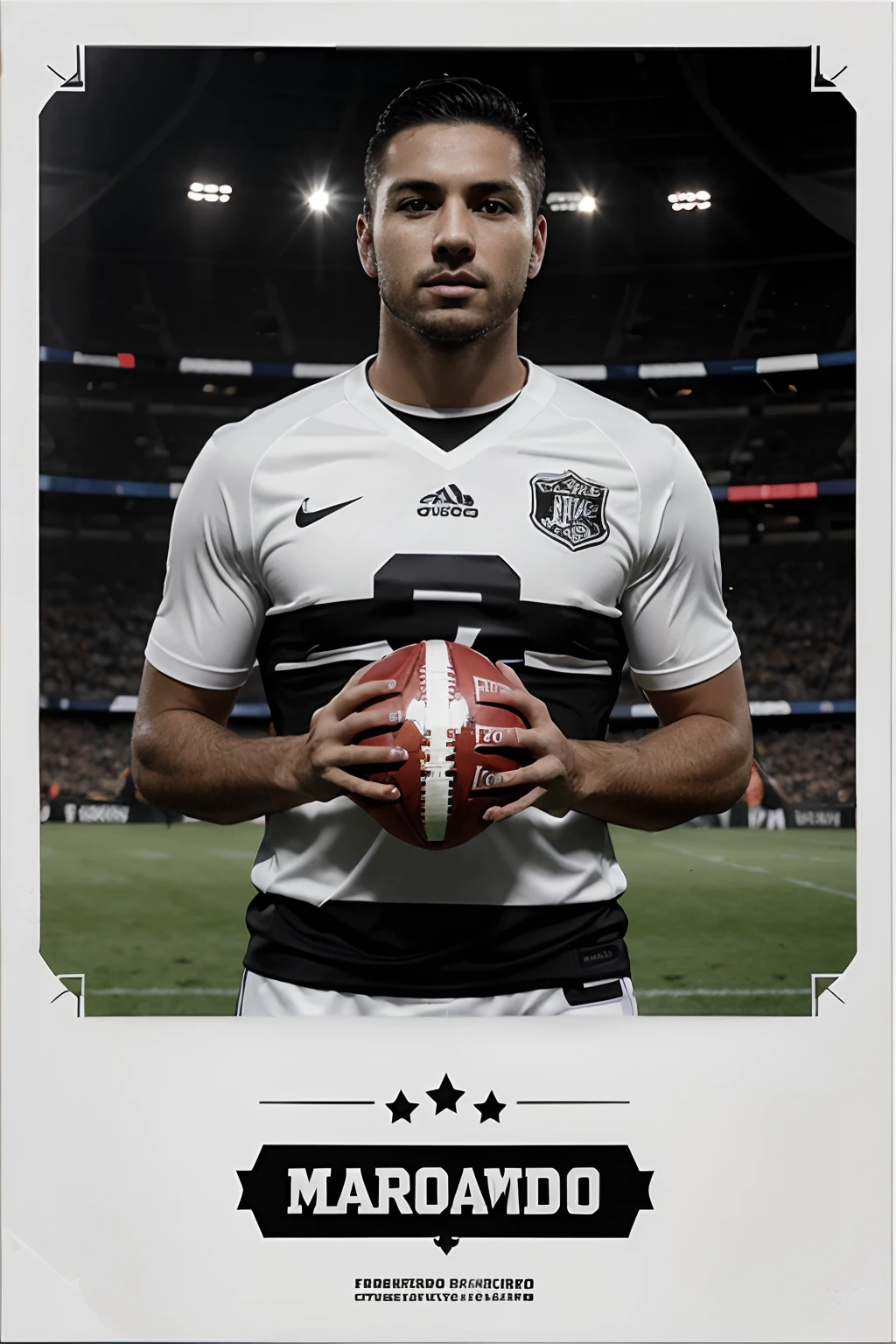 Football Card Template Mockup, obra maestra, Spectacular design, Great design quality, Marco dorado, fondo blanco y negro