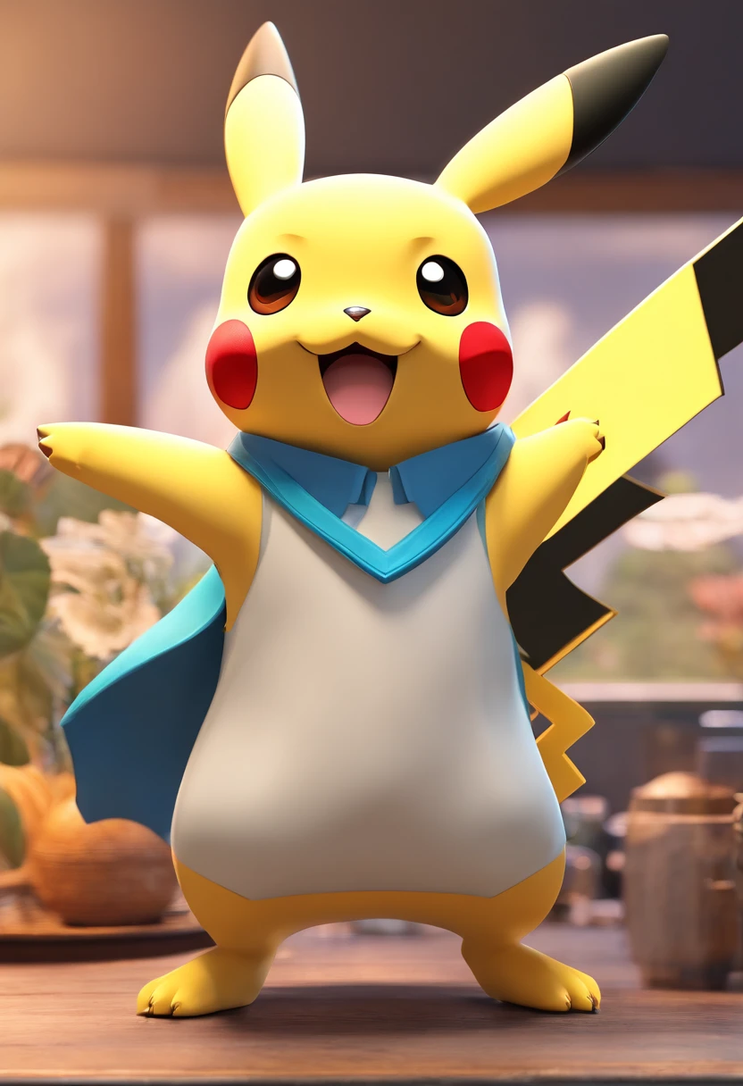 Pikachu,White color blouse,blue surcoat