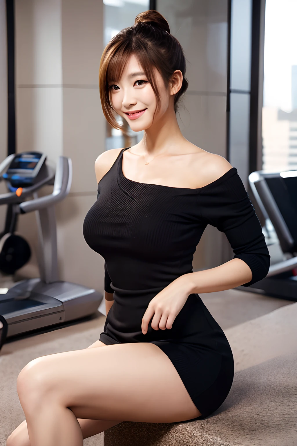 s lips,De S,japanes,Brown hair,beauty legs,Chest,A smile,bobhair,OL,a secretary,suits,8k,high-level image quality,chest,valley,A sexy,Black tight dress,Black sweater,Off-shoulder,black,a miniskirt,full bodyesbian,huge tit,musculature,gym,Tank tops