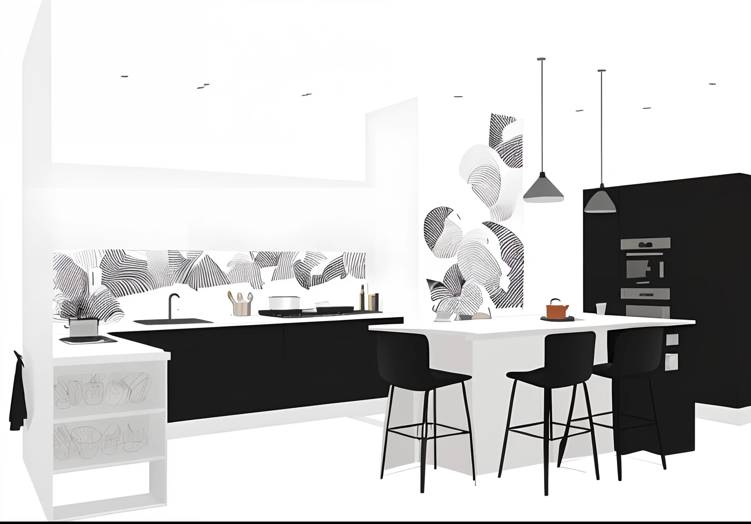 a drawing of a kitchen with a table and chairs, sketch illustration, kitchen background, stock illustration, outline drawing, linear illustration, sketch black and white colors, hd illustration, interior design background, minimalist line drawing, black ink line art, line drawing, line art illustration, detailed line drawing, black line art, bold line art, black on white line art, vector drawing