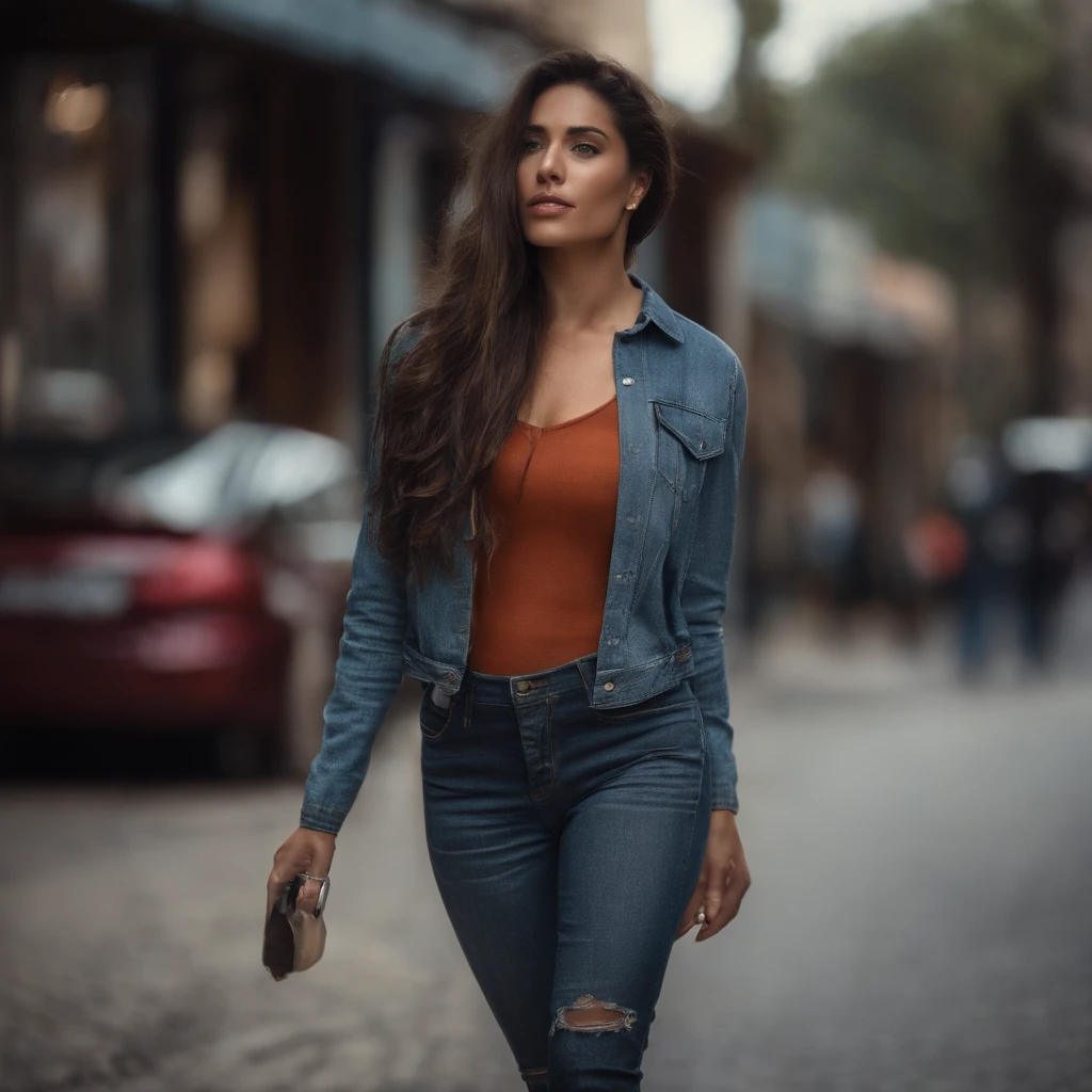 street，woman，self-shot，Beautuful Women，denim pant,