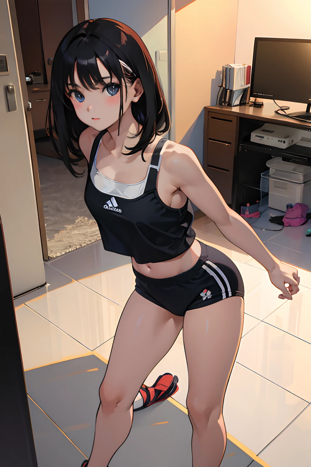 (masterpiece,Highest Quality),,A dark-haired,Sportsbra