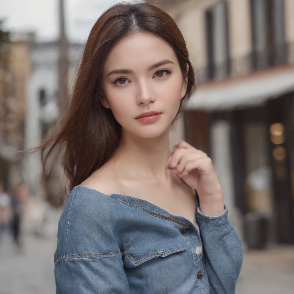 street，woman，self-shot，Beautuful Women，denim pant,