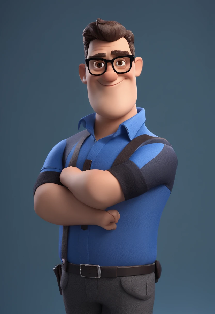 Cartoon character of a man with black glasses and a blue shirt, animation character, Caractere estilizado, animation style rendering, 3D estilizado, Arnold Maya render, 3 d render stylized, toon render keyshot, Personagem 3D, Personagem 3D, 3d rendering stylized, 3 d character render, personagem de desenho animado, Personagem de close up, Pose de personagem, (Estilo Pixar) (master part:1.2) (Bokeh) (best quality) (pele detalhada) (textura detalhada) (8k) (argila) (Cinematic lighting) (foco nítido