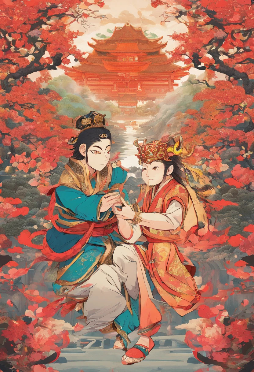 The Monkey King in Journey to the West is kissing a beautiful girl,Next to the street