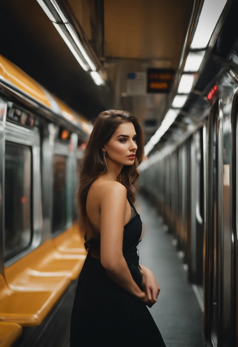Image of an extremely sexy woman seducing two men on a bus